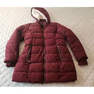 St John's Bay Puffer Jacket Women's‎ XXL Burgundy Sherpa Hoodie Parka